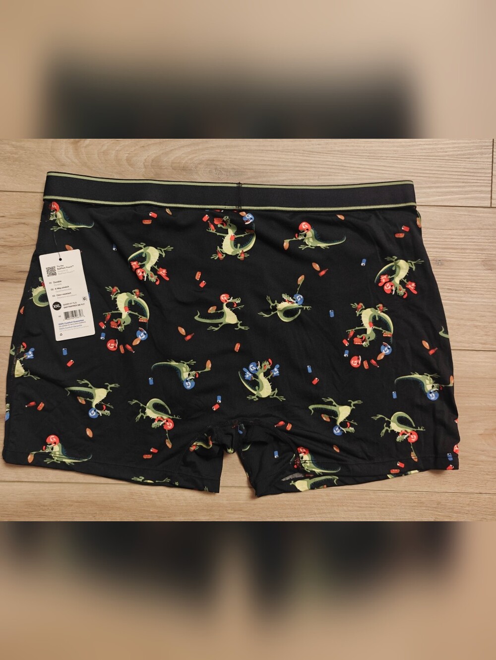 Saxx Men's Black Boxer Briefs with Green Dino Print